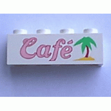 Part 3010pb008 White Brick 1 x 4 with Café (Cafe) Pattern 